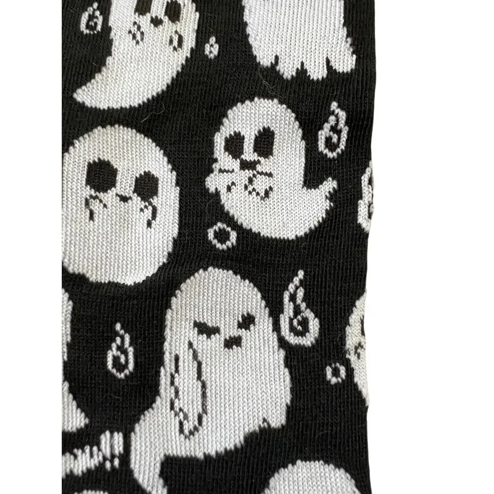 Ghost Socks 3 Pair Unisex Lot Black White Halloween Spooky Goth Tall Socks
